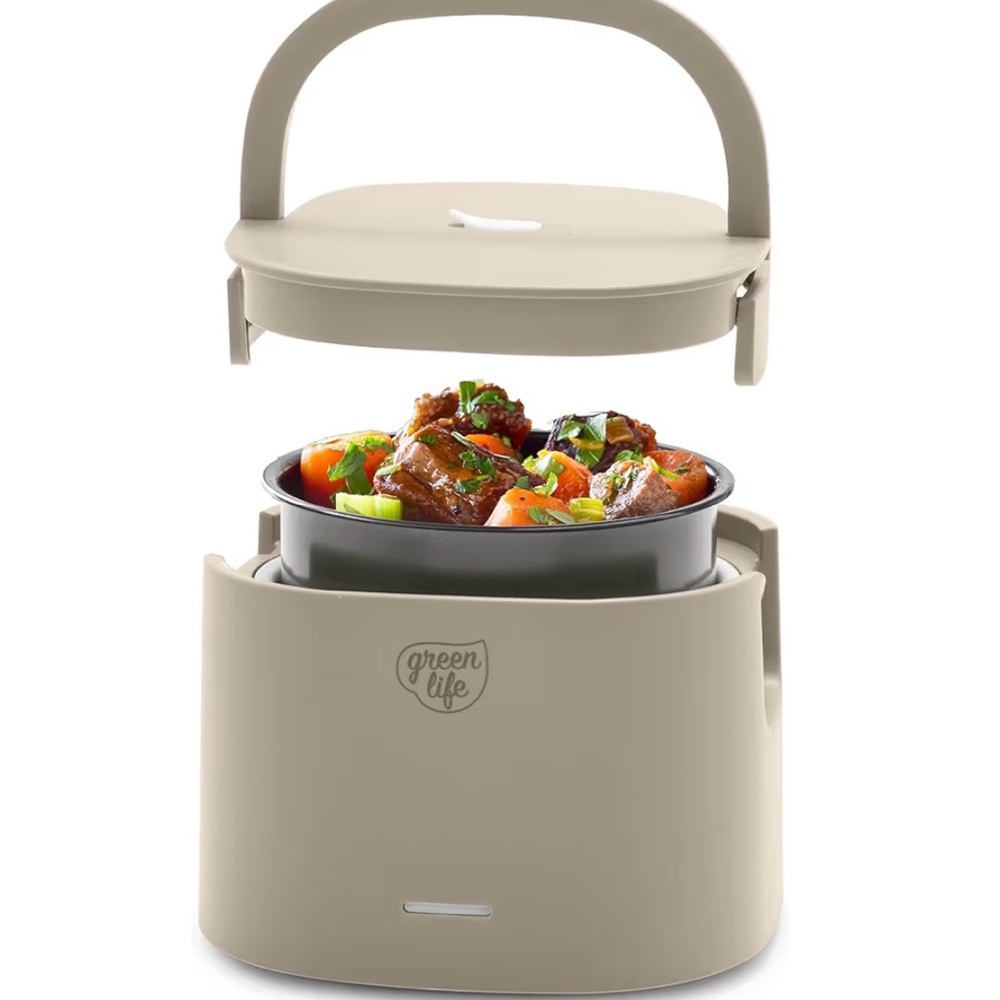 GreenLife 20oz Electric Lunch Box, Ceramic Nonstick Interior, Taupe
